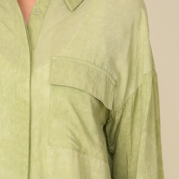 LUMIERE LONG SLEEVE DROP SHOULDER COLLARED BUTTON DOWN WASHED EFFECT SHIRT - Picture 5 of 5